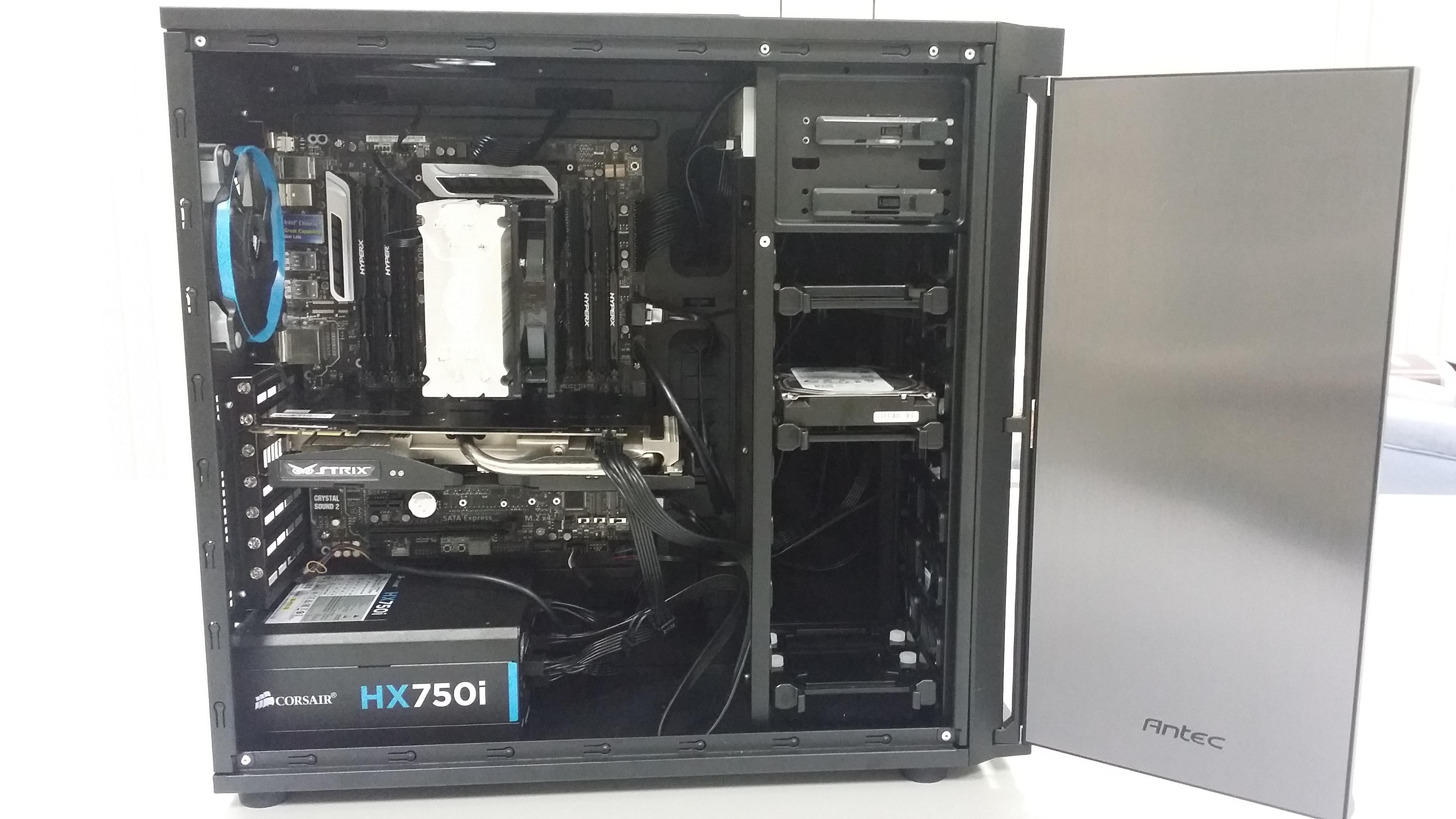 Work station CPU: i7 5820K (6core / 12 thread) Asus x99 - A, Nvidia Strix 970, Smsung 850 PRO SSD, Corsar HX750W PSU